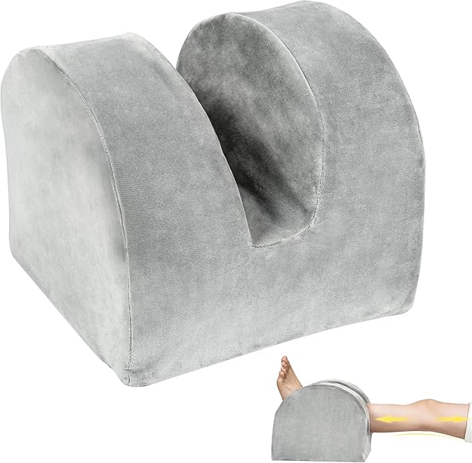 SCFOAMZAI Knee Replacement Pillow for Recovery - Leg Elevation Pillow with Firm Foam for Post-Surgery Sleeping, Hip & Ankle Pain Relief & Swelling Reduction, Includes Washable Velvet Cover (Grey)