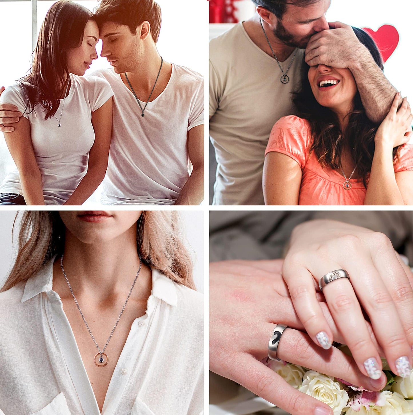 ZELORES Matching Necklaces For Couples I Love You Necklace 100 Languages Matching Promise Rings Pendant Set Stainless Steel Couple Necklace For Him And Her Anniversary Valentine's Day Jewelry Gift