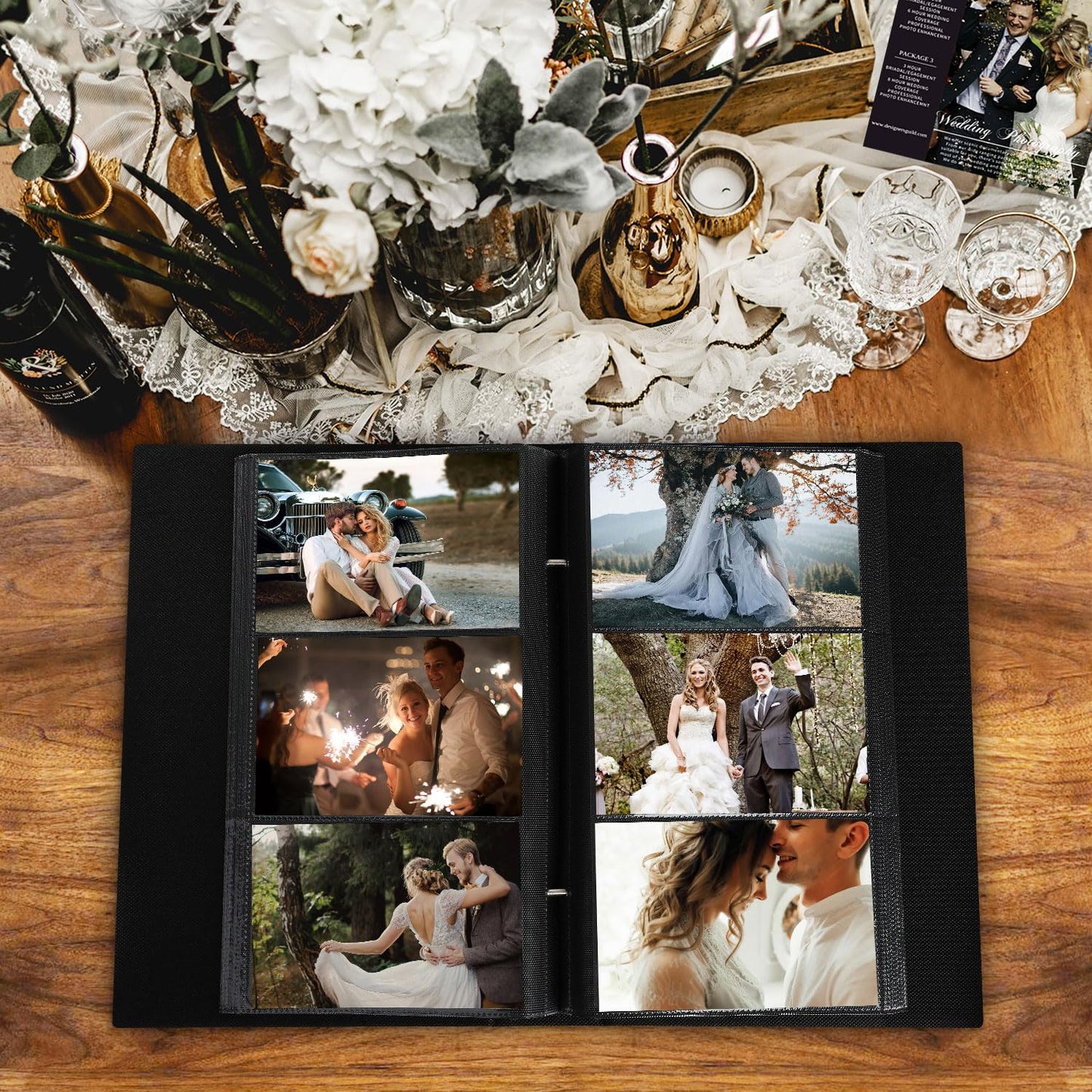 Lanpn Wedding Photo Album 4x6 300 Pocket Photos Slip in, Linen Cover Large Capacity Newlywed Marriage Album Hold 300 Horizontal Photos (Flower, Beige)