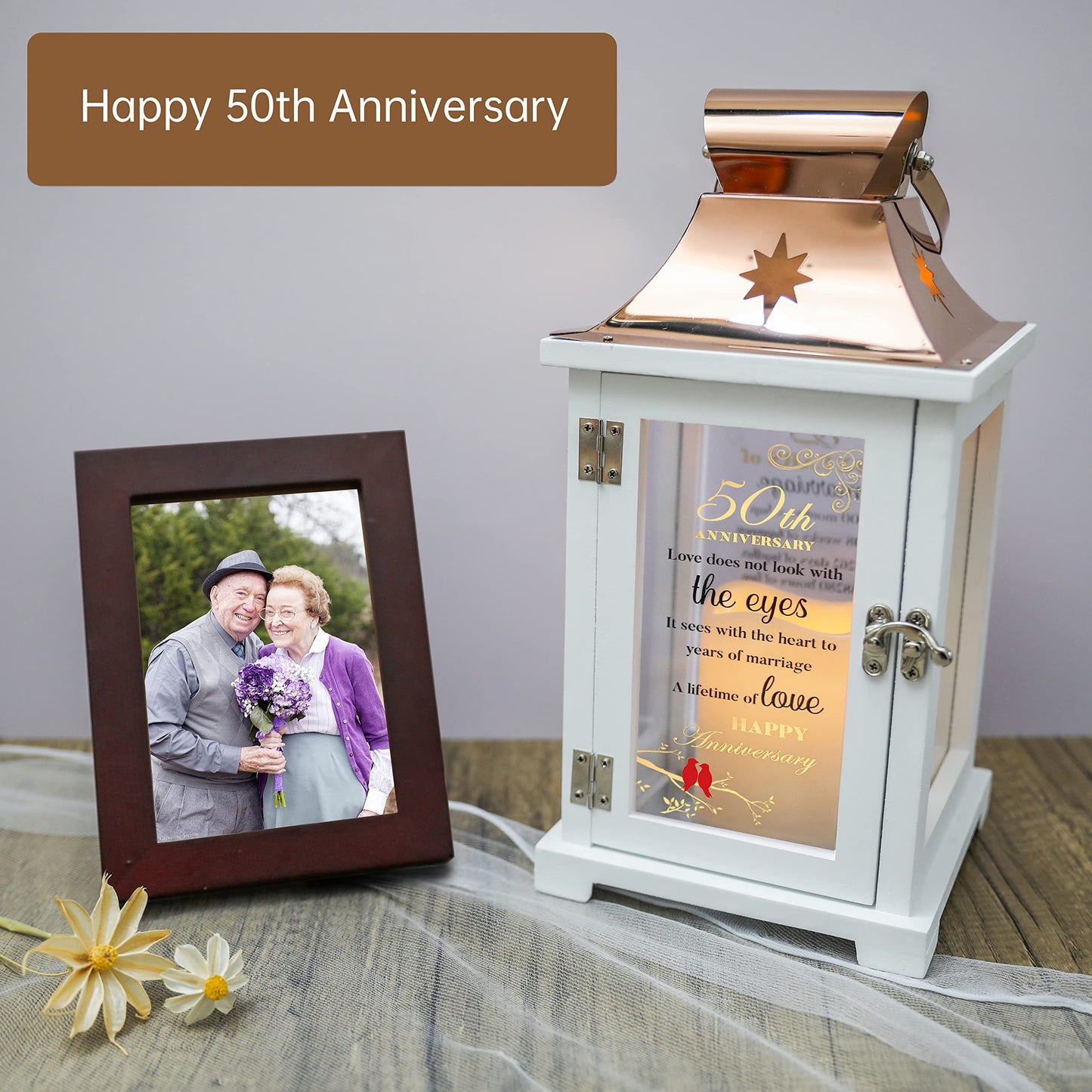 Best 50th Anniversary Wedding Gifts for Couple, Wife, Parents, Husband - 50th Wedding Anniversary Lantern, Golden 50 Years of Marriage Gifts for Couple, Wife, Her, Women