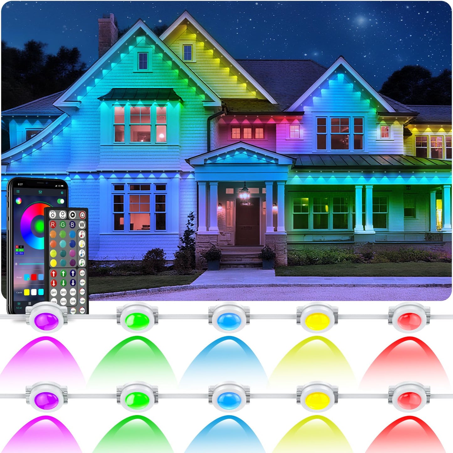 LETIANPAI 400FT Permanent Outdoor Lights,RGB Eaves Lights with App Control Remote,DIY Scene Modes IP67 Waterproof Outdoors Under Eave Lighting,Outdoor Light for Garden Decor