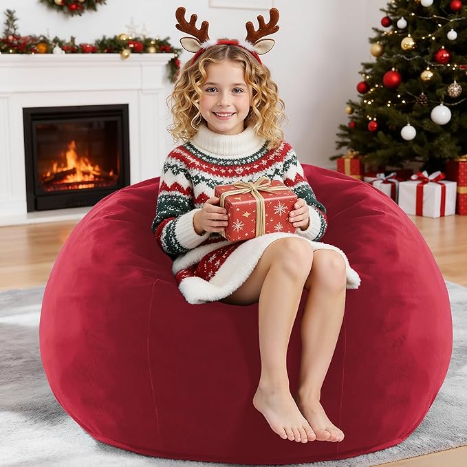 HABUTWAY 2FT Bean Bag Chair, 2' Beanbags Small Bean Bag Chairs with Filling, Teardrop Bean Bag Chair Luxurious Velvet Ultra Soft Fur with Removable Cover (Red)