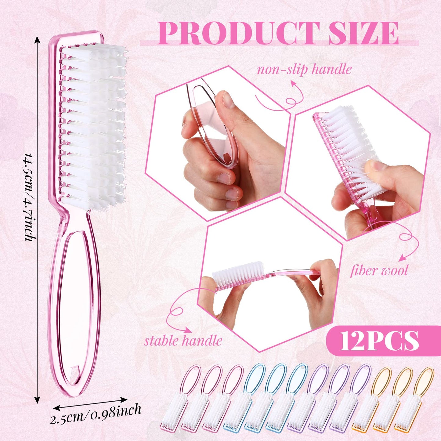 Patelai 12 Pcs Handle Grip Nail Brush Bulk Colorful Nail Scrubber Fingernail Brushes Hand Toes Cleaning Brushes Pedicure Scrubbi