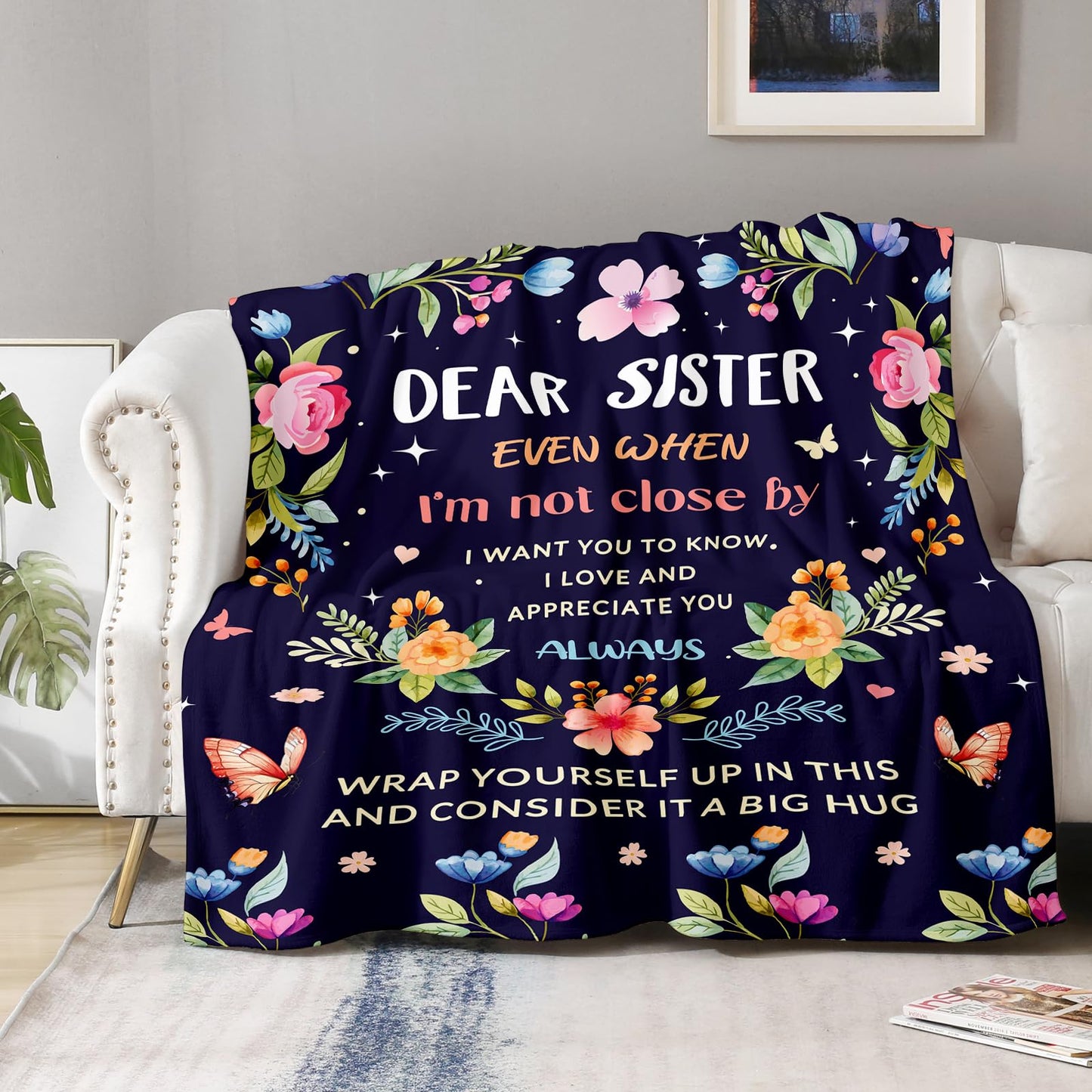 Sister Blanket Gifts from Sister Women Unique Gift for My Dear Sis Love and Appreciation Living Room Decor Soft Cozy Bed Couch Plush Birthday Christmas Throw Blanket 50"x60"