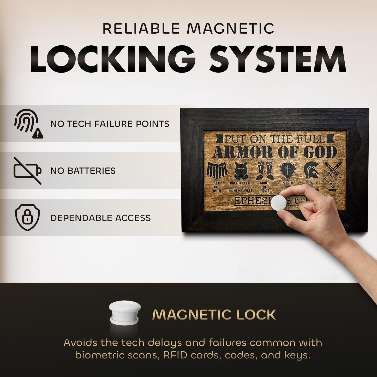 Full Armor of God Wall Gun Safe - Religious Hidden Gun Safe - Handcrafted Concealment Furniture for Guns - Quick Access Firearm Storage with Magnetic Lock - Hidden Shelf Safe by Bellewood Designs