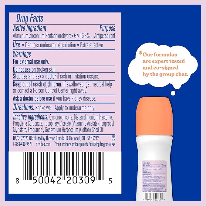 Dry Idea Unscented Roll On Deodorant & Antiperspirant for Women - Hypoallergenic for Sensitive Skin, 2X Longer Sweat Protection, 72Hr Sweat & Odor Protection, Womens Deodorant, 3.25oz (4 Pack)
