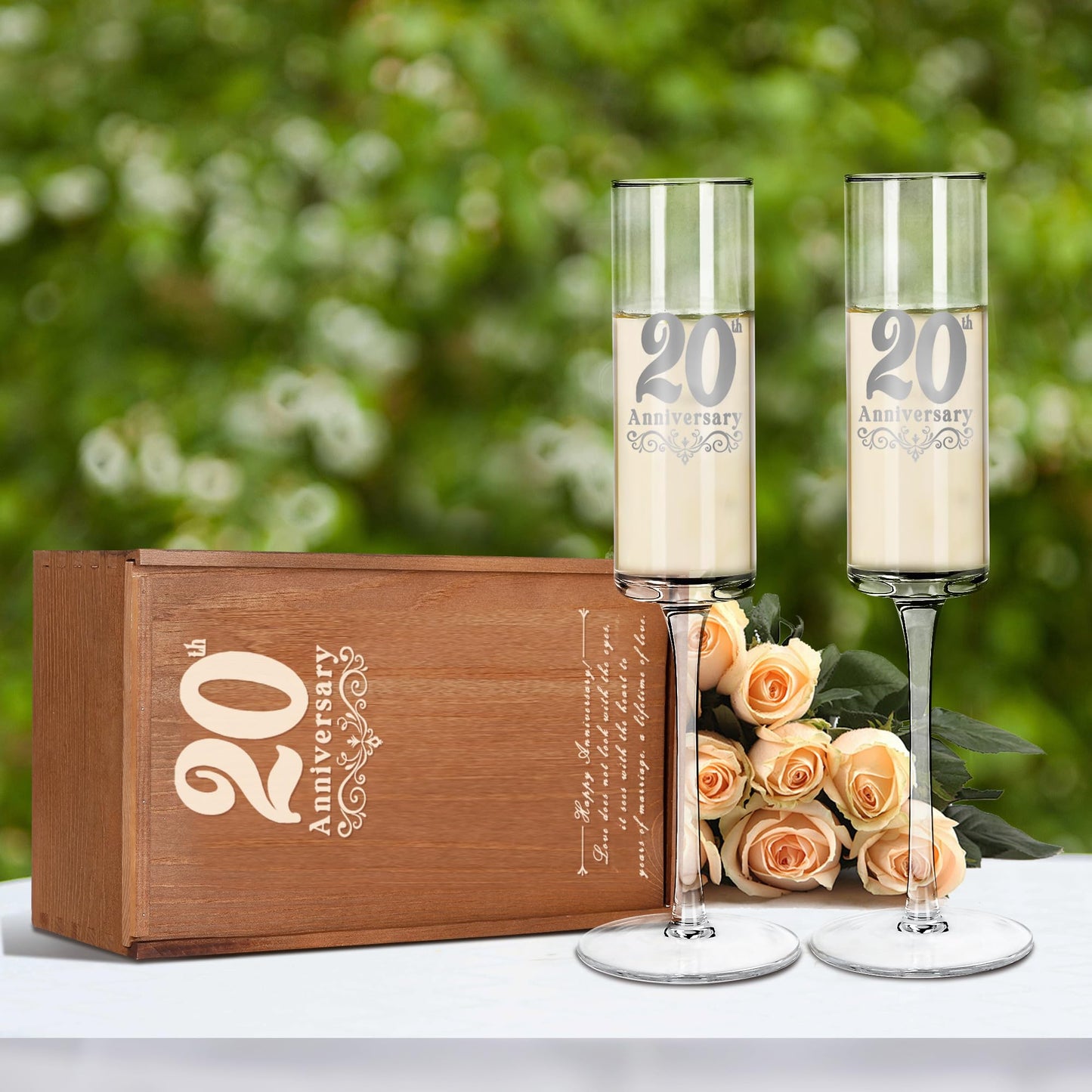 JNDJE 20th Gifts Wedding Anniversary for Couple, 20th Anniversary Champange Glasses, 20th Wedding Anniversary Champange Flute Gift for Him/Her, 20 Years of Anniversary Present