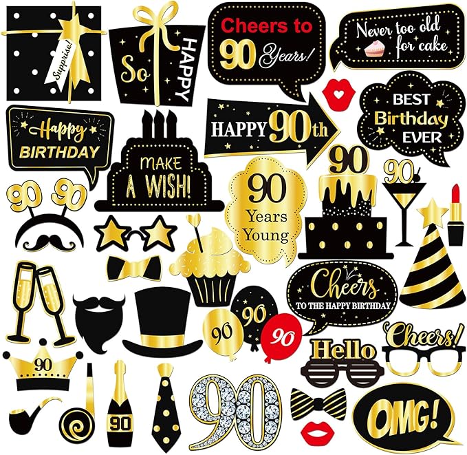 INNORU 90th Birthday Photo Booth Props, Women Men 90th Birthday Photoshoot Funny Birthday Party Photography Props Favor 90...