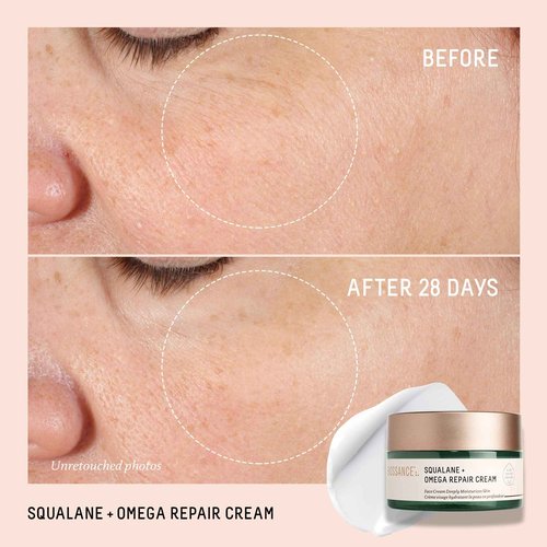 BIOSSANCE Squalane + Omega Repair Cream - Ultra-Moisturizing Face Cream - Skin Care with Hyaluronic Acid, Ceramides, Squalane - Ideal for Dry & Sensitive Skin, Intense Hydration Moisturizer - 1.7oz