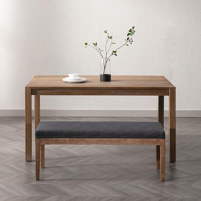 DM Furniture Linen Dining Bench Upholstered Entryway Bench Farmhouse Shoe Bench Seat Ottoman for Hallway Living Room Bedroom End of Bed Dining Room Kitchen, 45.5" Long, Charcoal