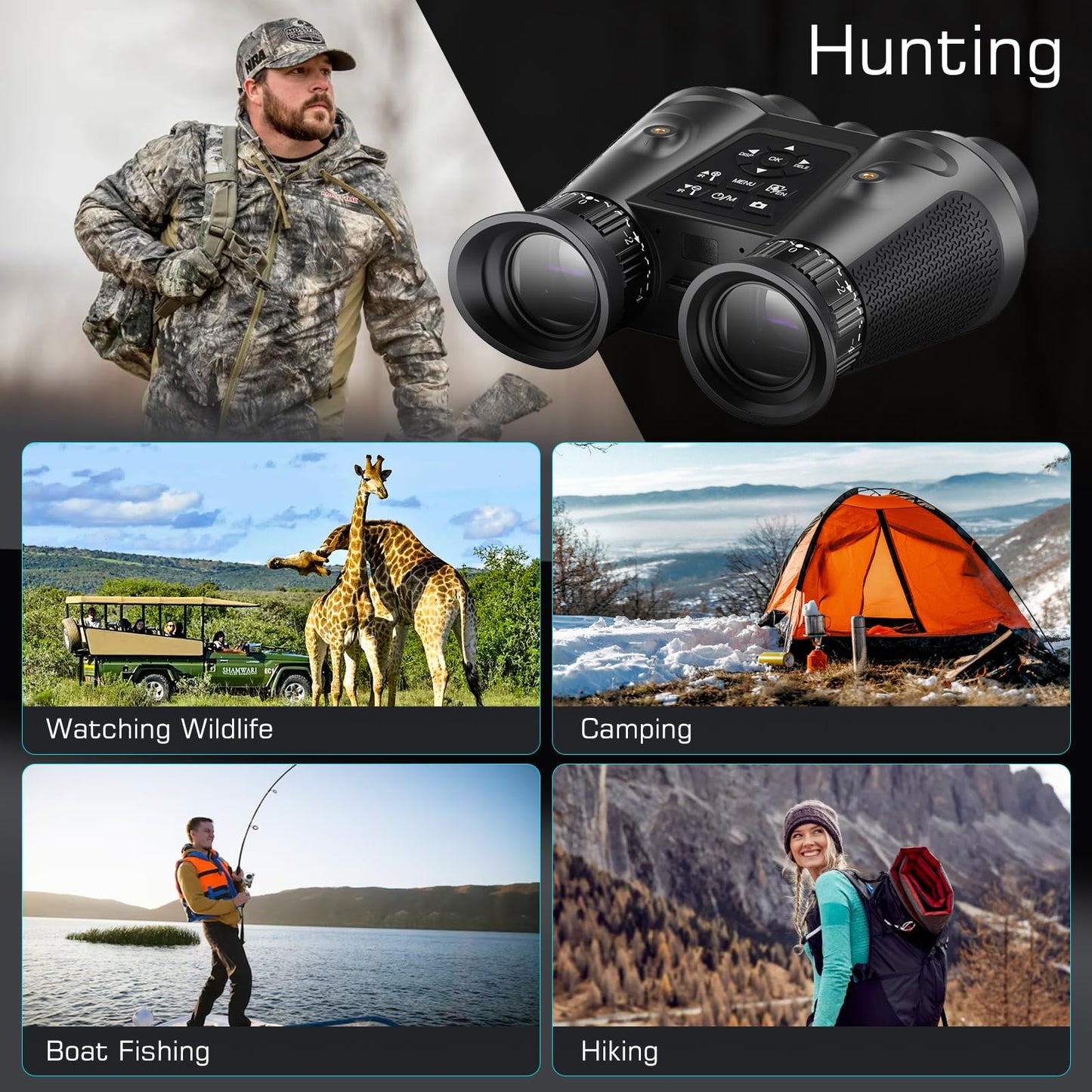 3D VR Night Vision Goggles,8K UHD Night Vision Binoculars for Adults, Auto Wake and Seamless 3D Integration Tech,Infrared Goggles, Rechargeable with 8K Photo & 4K Video,(64 TF Card)