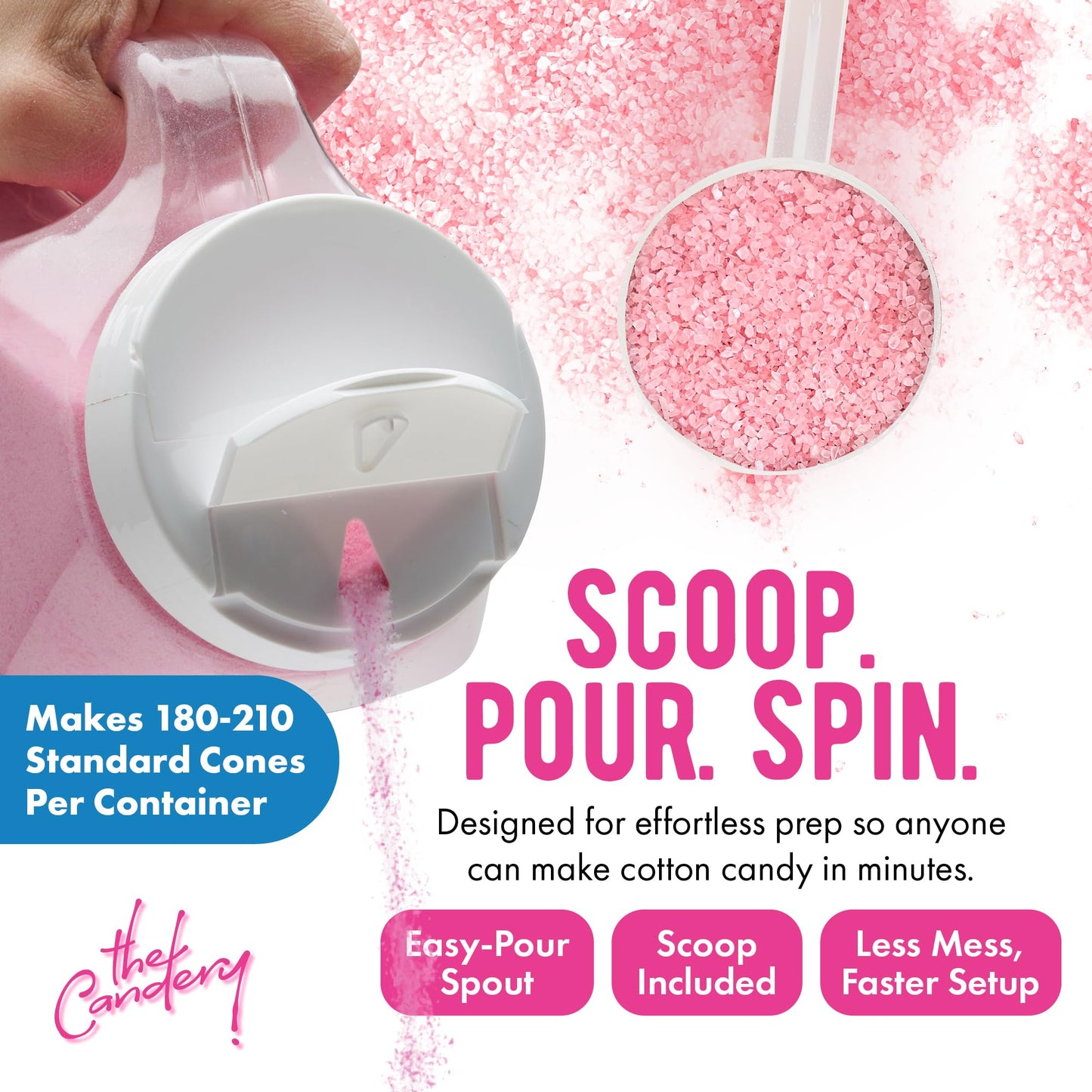The Candery Cotton Candy Floss Sugar 6lbs 96oz jars- 3 Pack Strawberry, Raspberry Blue and Grape Easy Pour Easy Grip Reusable Jars