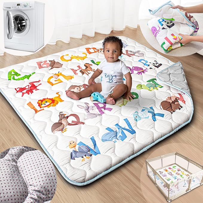 Beavtaens Baby Play Mat, 50x50 Playpen Mat with Super Soft Touch, Activity Mats with Upgraded Anti-Slip Bottom, Machine Wa...