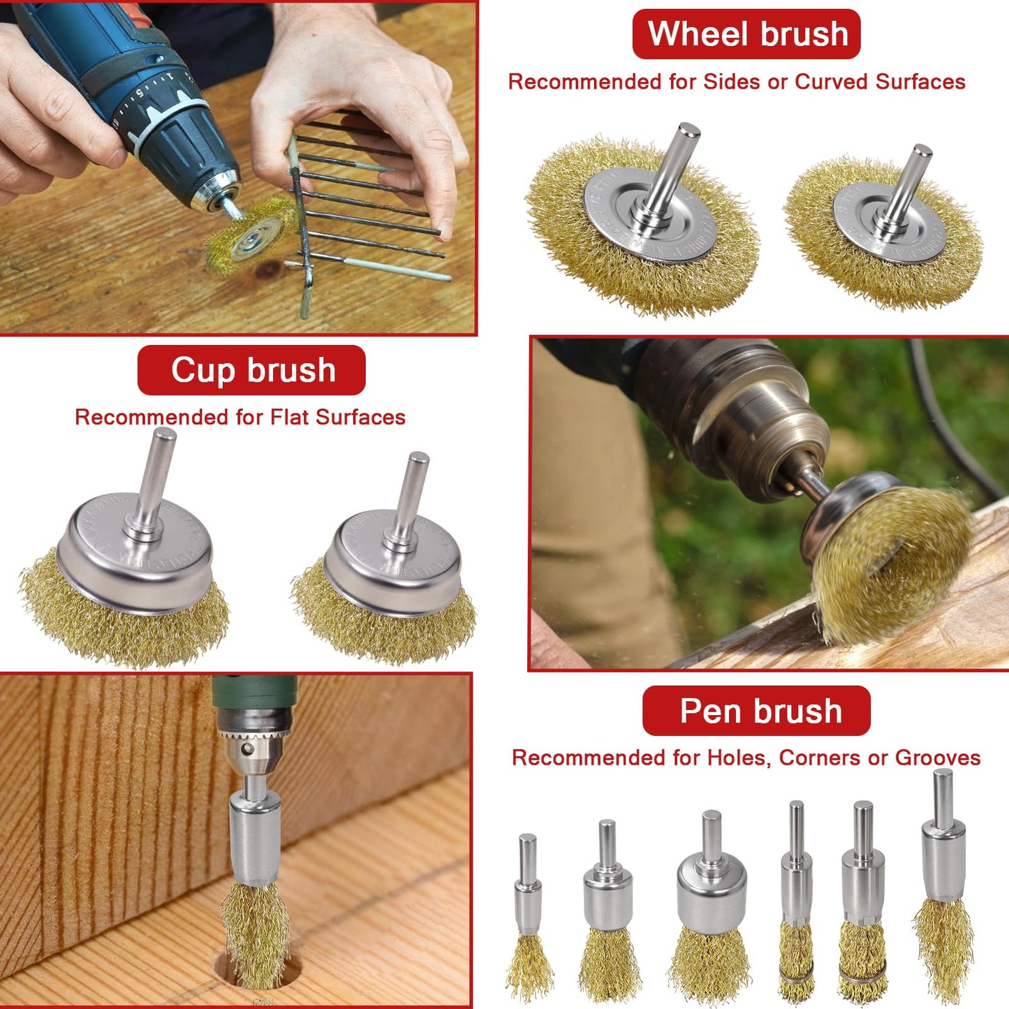 SBGGRL 11 Pcs Wire Brush Drill Attachments-Wire Wheel for Drill Set Carbon Steel Cup & End Brushes with Soft Bristles for Metal Stripping,Rust & Paint Removal,Die Grinder Accessories,1/4" Shank