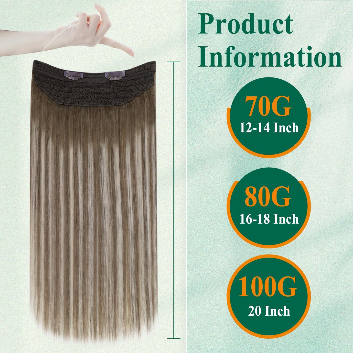 Easyouth Wire Hair Extensions Human Hair Ombre Hair Wire Extensions Medium Brown Ombre Platinum Blonde Fish Line Hair Extension