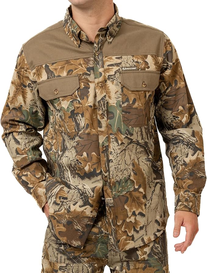 Realtree Men’s Long Sleeve Button Down Camp Shirt – Midweight, Cotton, Breathable Outdoor Shirt for Hunting and Fishing
