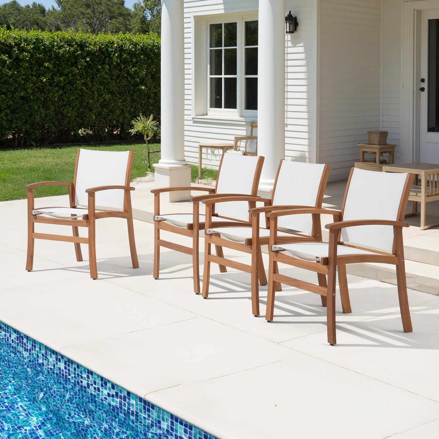 OC Orange-Casual Patio Furniture Set, Outdoor Chairs Set with Acacia Wood Frame and Metal Support Bars,Breathable Textilene Fabric Curved Armchair Support 350lbs for Lawn, Garden (White, 2 Pieces)