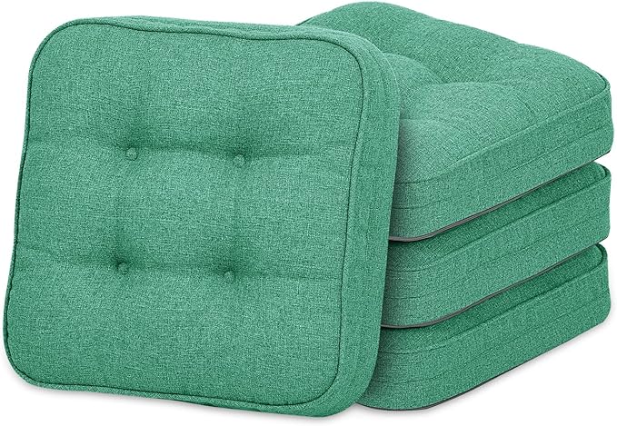 GOFORIT Memory Foam Cushion，Square Seat Cushions for Dining Chairs,Non-Slip Chair Pads with Removable Cover, 16'' x 16'',4 Pack, Green