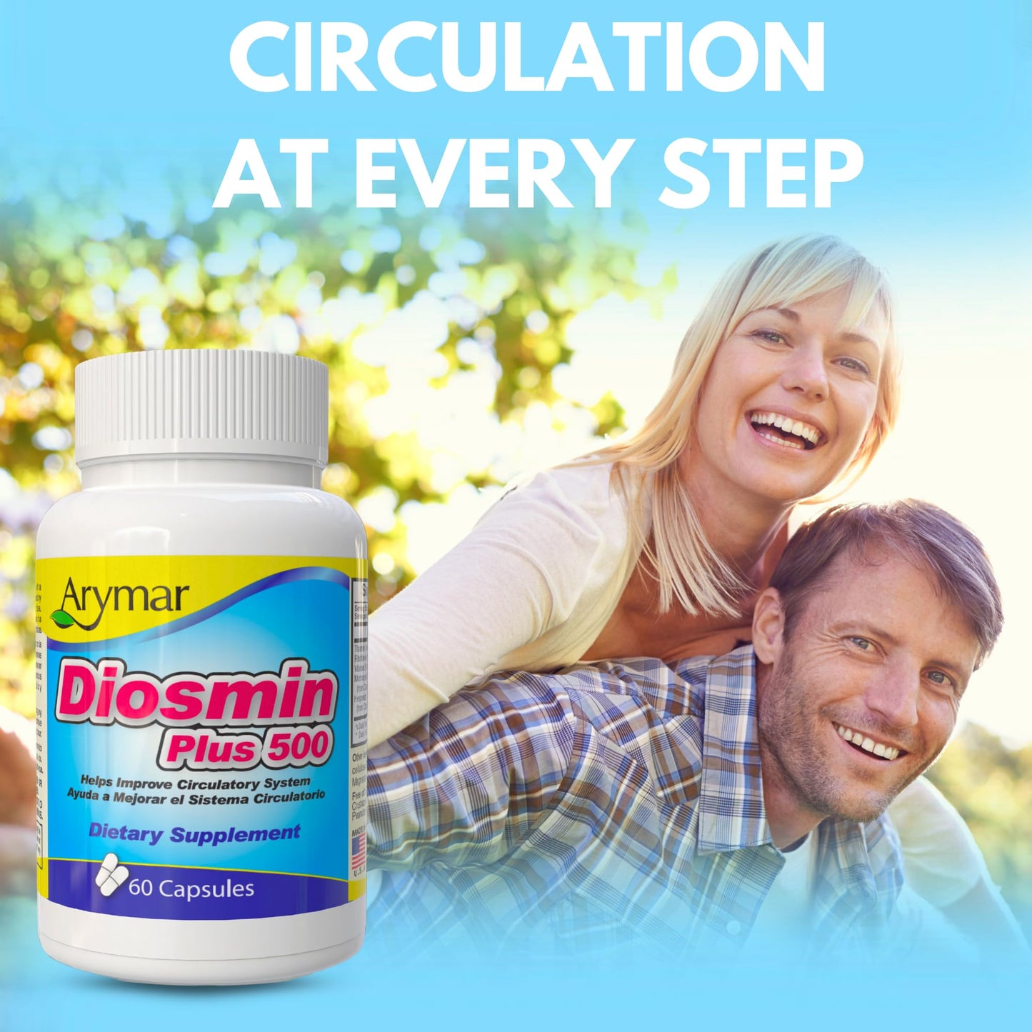 ARYMAR Diosmin Plus 500 mg + 200 mg Hesperidin + B‑Complex – Circulatory Support Supplement for Healthy Veins & Blood Flow, 60  Capsules