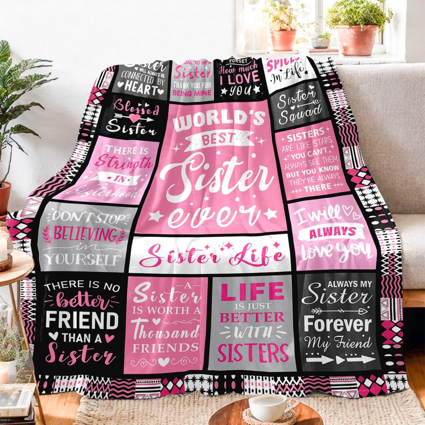 PVDSAVE Sister Birthday Gifts - Sisters Blankets Gifts from Sister - Christmas Valentines Mothers Day Birthday Graduation Present for Sis Adult - Big Sis Gift for Girl - Sisters Throw Blanket 50"x60"