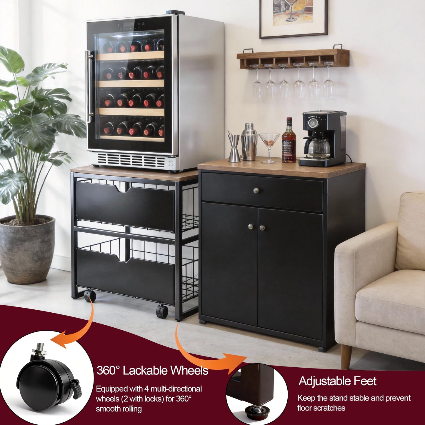 BLBYHO Mini Fridge Stand with Storage, Heavy Duty Mini Fridge Table, Small Refrigerator Stand, For Dorm Office Apartment Home, 21.6”L x 21.6”W x 22.2”H, Max Load 250 LBS