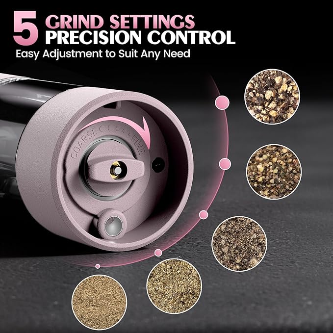 Salt and Pepper Grinder Set Birthday Gifts for Mom Automatic Battery Upgraded Larger Capacity Pink Salt Pepper Set New Apartment Gifts for Housewarming White Elephant Gifts for Adults