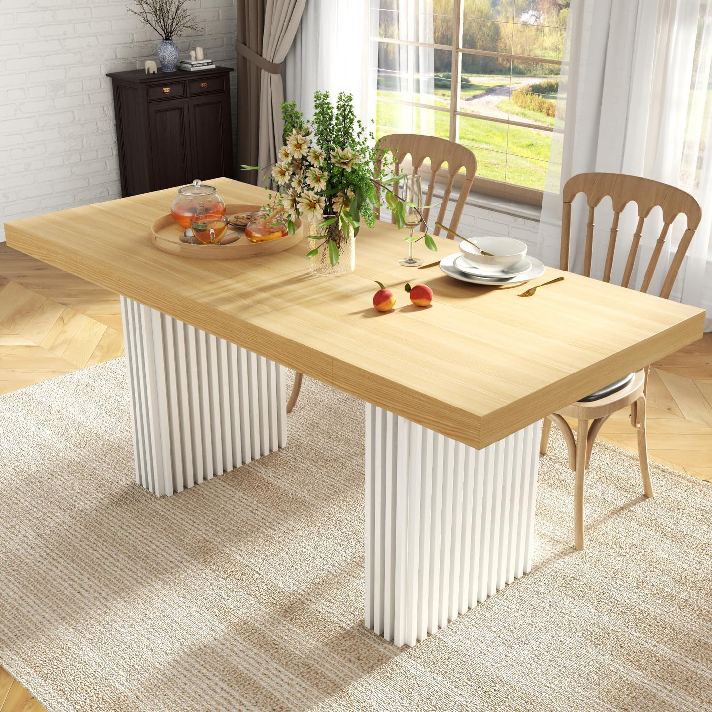 Gyfimoie 71" Large Dining Table for 6-8,Modern Rectangle Kitchen Table with Strip Base,Wood Dining Room Tables with Heavy Duty Legs for Kitchen, Dining Room (Natural)