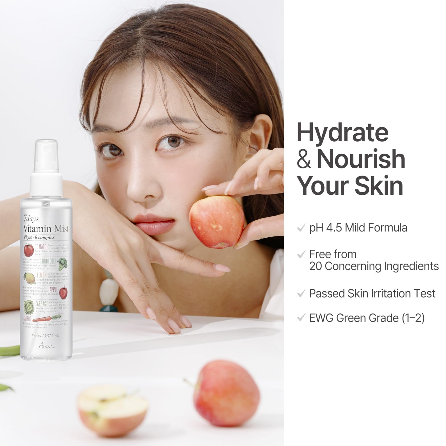 Ariul 7 Days Vitamin Mist 5.07 fl. oz. All Natural Green Graded Nutrients Facial Toner Moisturizing Spray - Biotin, Niacinamide,