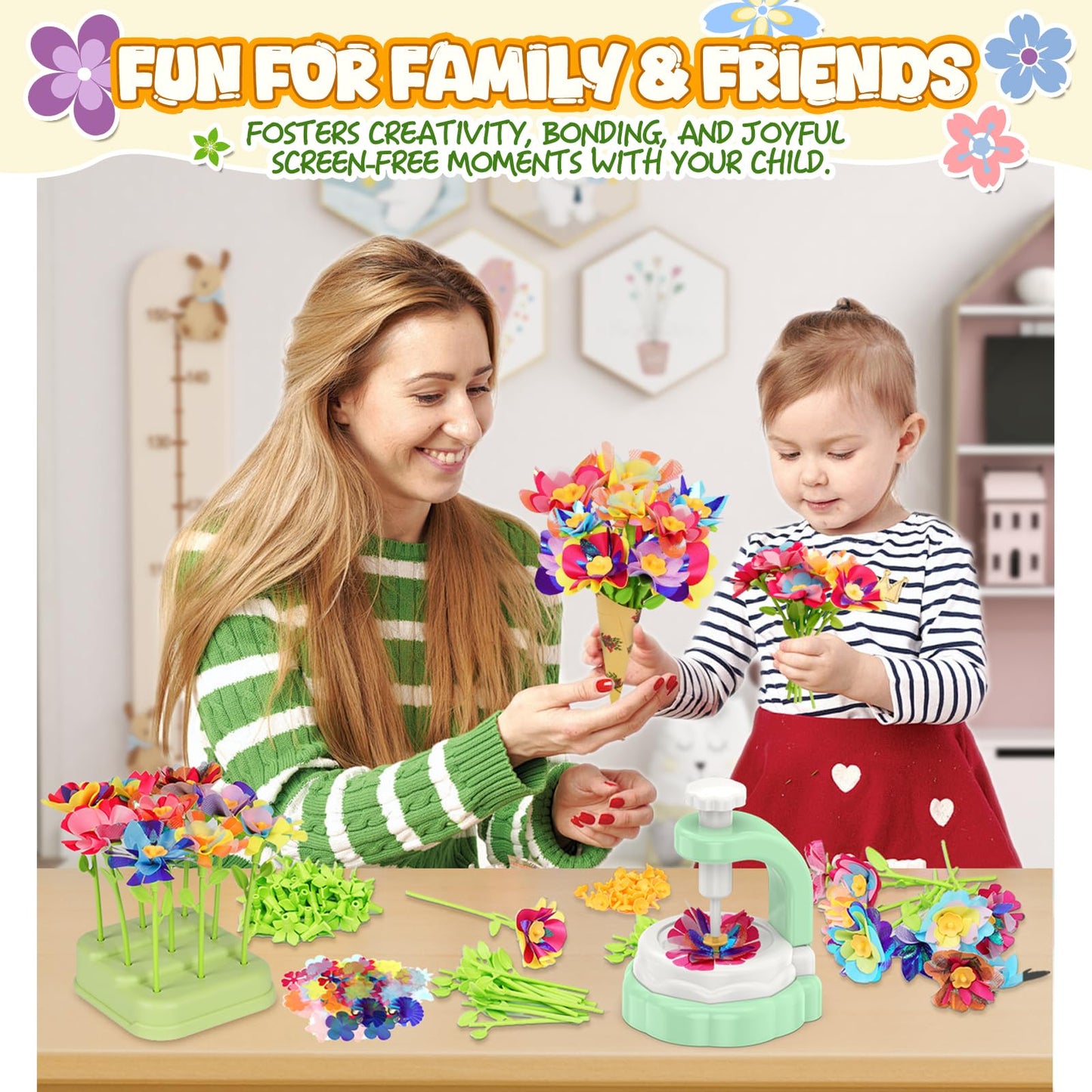 Art Flower Bouquet Craft Kit, DIY Arts & Crafts Flower Toy for Kids, Build Your Own Bouquet, Creative Educational Gift for Toddlers Kids, Christmas Birthday Gift for 4 5 6 7 8+ Year Old Girls and Boys