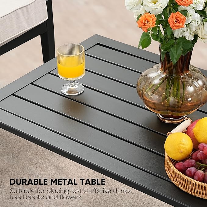 JOYURE 4 Pieces Patio Furniture Set w/loveseat,Coffe Table,Outdoor Conversation Metal Sofa with High Back and Thick Cushion,for Backyard,Garden,Peacock Blue