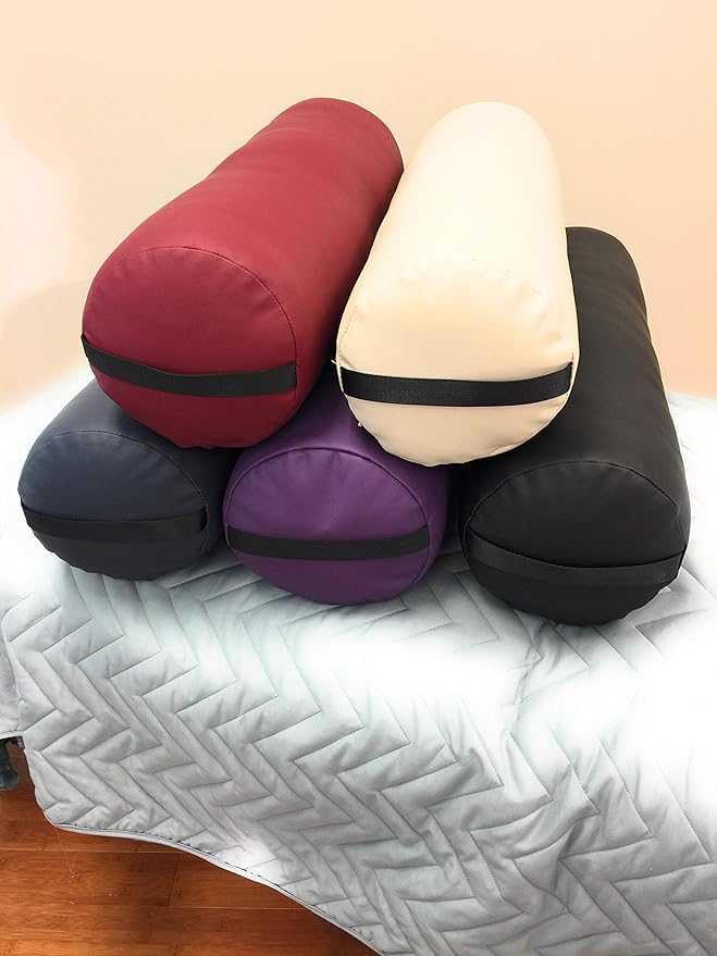 Fluffy Massage Bolster Pillow by NRG - 8"W x 26"L Full Round Massage/Spa Table Bolster with Carrying Strap - Supports Neck, Knees or Ankles - PVC Free Vinyl Upholstery - CFC Free Foam - Vanilla Cream
