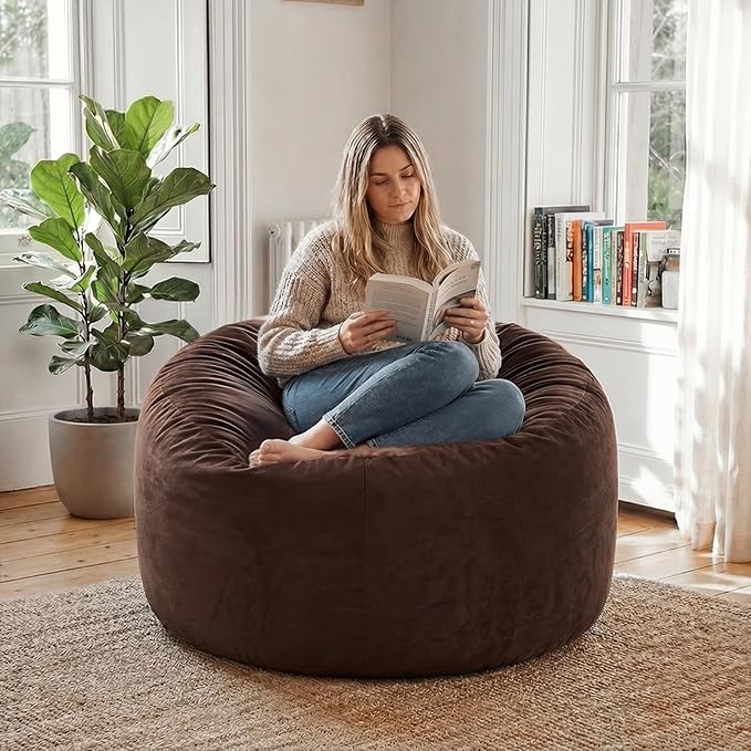 YuppieLife Large Foam Filled Bean Bag Chairs for Kids Teenagers Adults Living Room Gaming Relaxing 4F Machine Washable Lazy Sofa（Chocolate