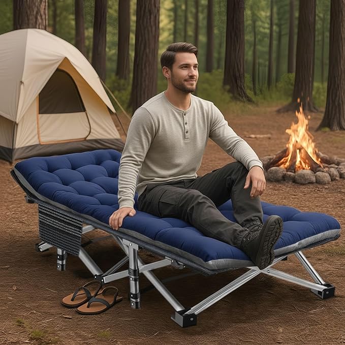 ABORON Camping Cot for Adult 28" Extra Wide, 2PK Heavy-Duty 1200D Oxford Cot for Sleeping, Portable Folding Camp Bed with Mat & Carry Bag