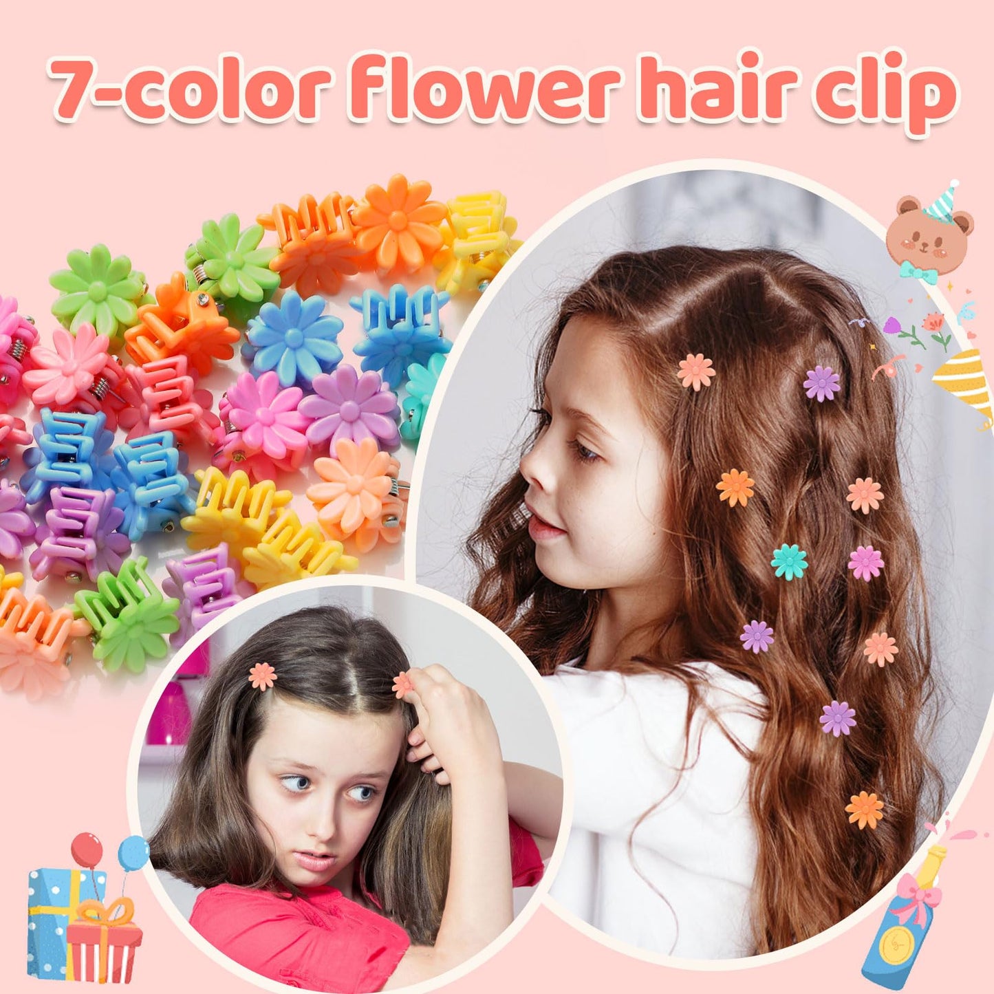 Cute Girl Hair Accessories Set，Toddlers Butterfly Rabbit Sparkle Fruit Star Hair Clip, Flower Small Grab Clip Colorful Rubber Bands and Cotton Baby Elastic Hair Ties