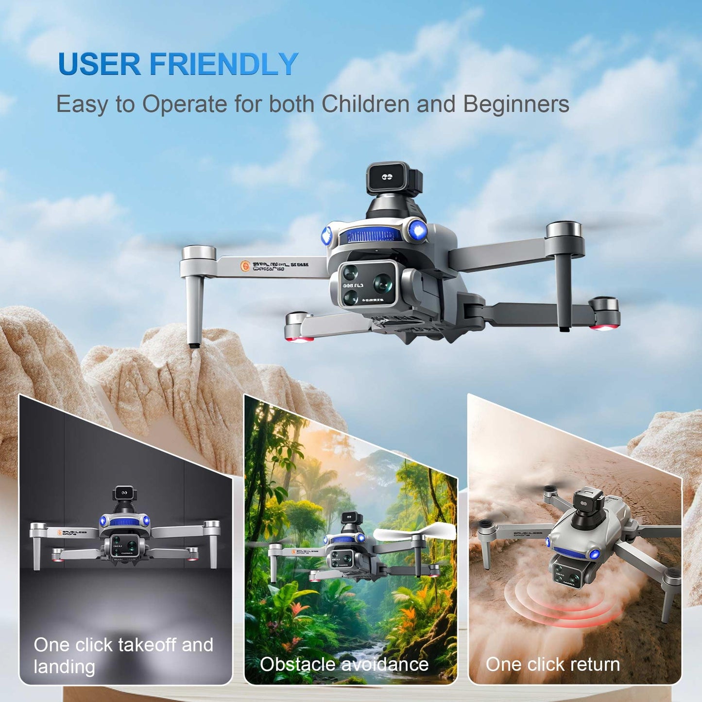 RAIGNV S119 4K Drone with Camera for Adults & Outdoor Aerial Photography, GPS Auto Return, Obstacle Avoidance, Brushless Motor, 5G Screen Remote, 3 Batteries 75 Min Long Flight, Dual Camera 120° Wide-Angle, 2000M Range, 120M Altitude, 120° Wide-Angle FPV