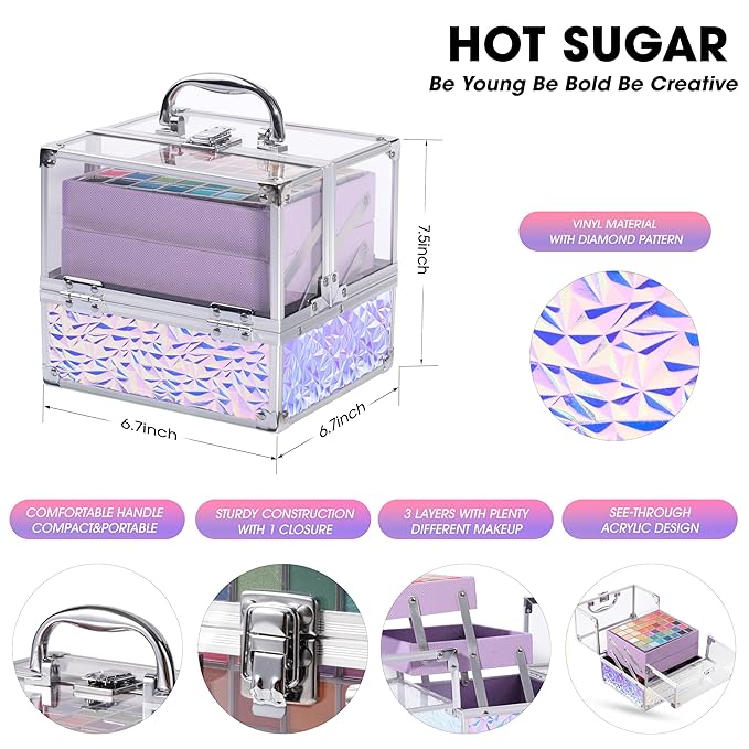 Hot Sugar Teen Makeup Kit for Girls 13-15, Kids Makeup Kit, Makeup Gift Set for Birthday Parties Makeovers & Christmas (Purple)