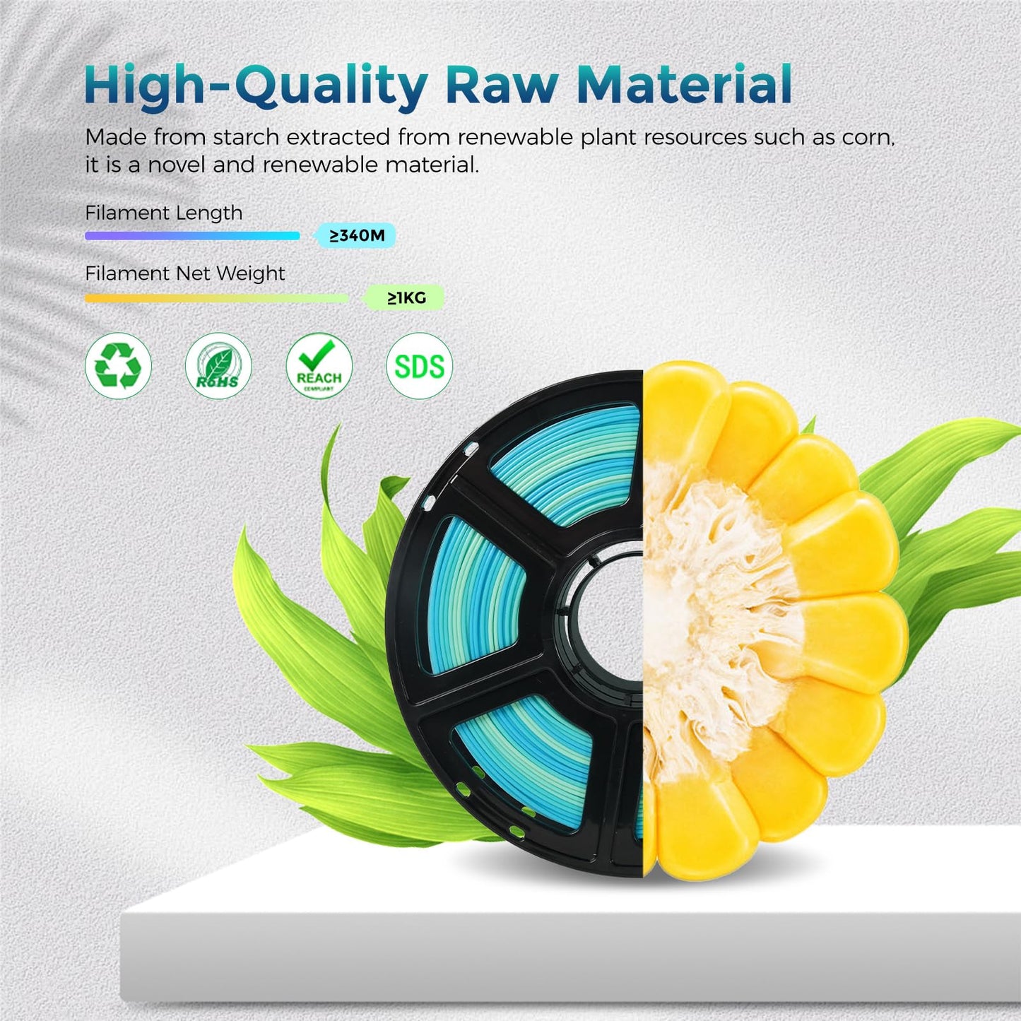 Flashforge Pla Filament 1.75Mm +/- 0.02Mm Blue To Yellow Gradient, Smooth Color-Changing 3D Printer Filament 1Kg (2.2Lbs) Spool,