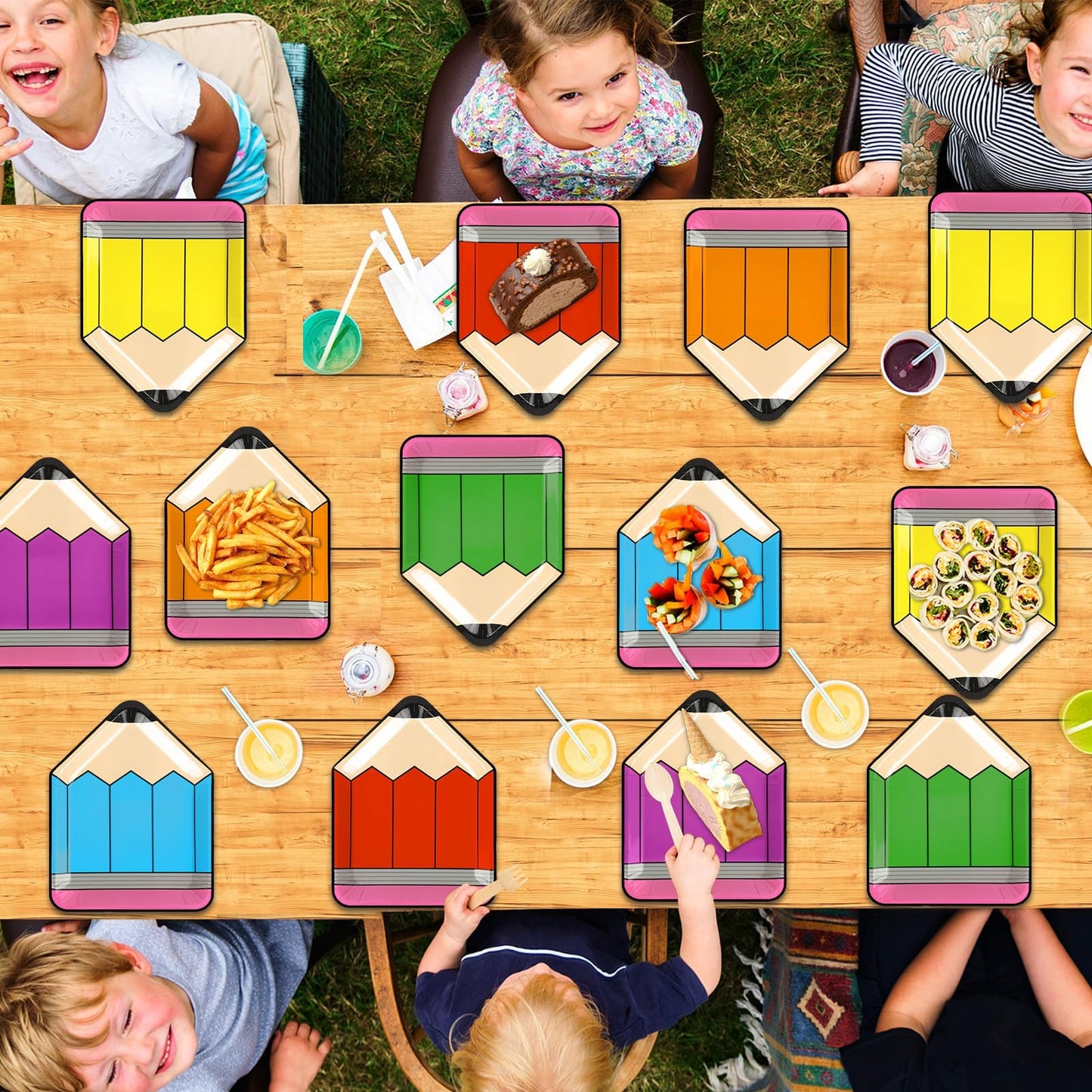 gisgfim 60 Pcs Back to School Pencil Paper Plates First Day of School Tableware Dinnerware Set Pencil shaped Disposable Plate for Kindergarten Graduation Decorations Party Supplies Table Decor