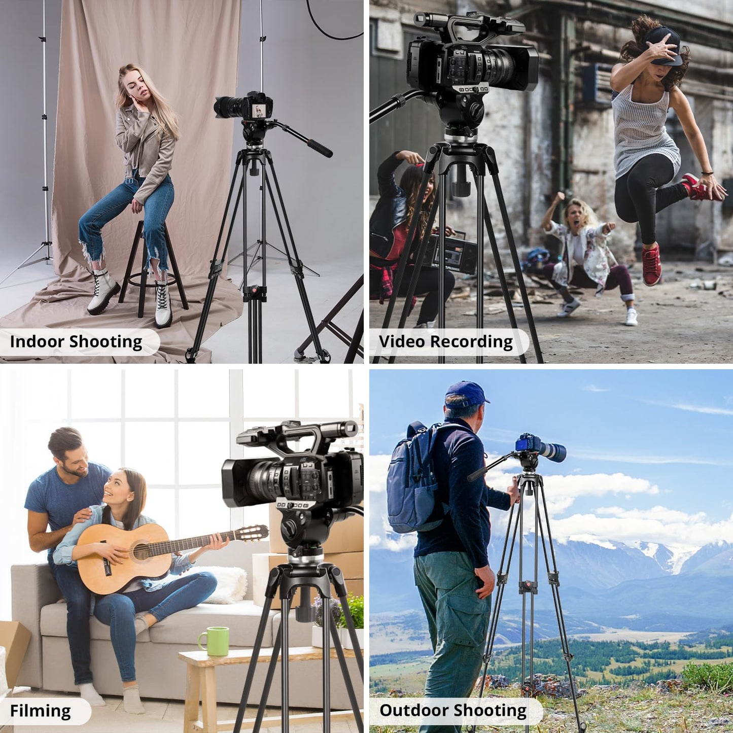 GVM 67" Video Tripod with Adjustable Damping Fluid Head, Metal Heavy Duty Dual-Mode QR Plate Compatible Flexible 360° Pan+90°/-75° Tilt, Max Load 22lb/10kg, for DSLR, Camcorders and Video Shooting