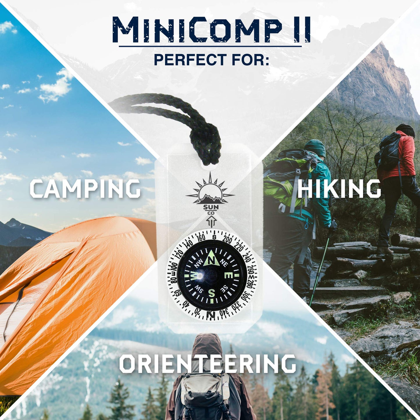 Sun Company Minicomp Ii - Mini Orienteering Compass With Rotating Bezel | Easy-To-Read Zipper Pull Compass For Jacket, Parka, Or