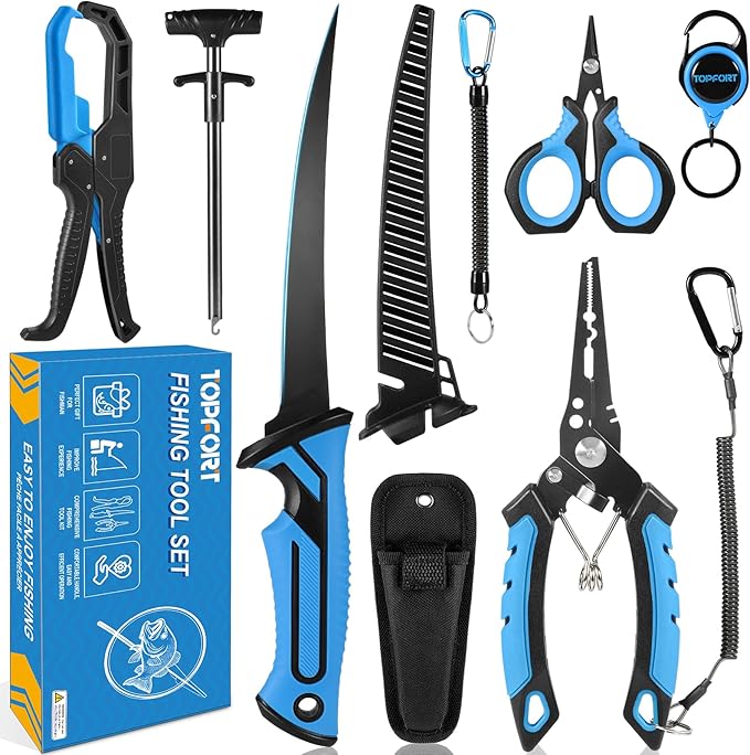 TOPFORT Fishing Gear Tool Kit - 7PC Saltwater Fishing Pliers Accessories Set - Fishing Equipment with Fish Knife Scissors ...