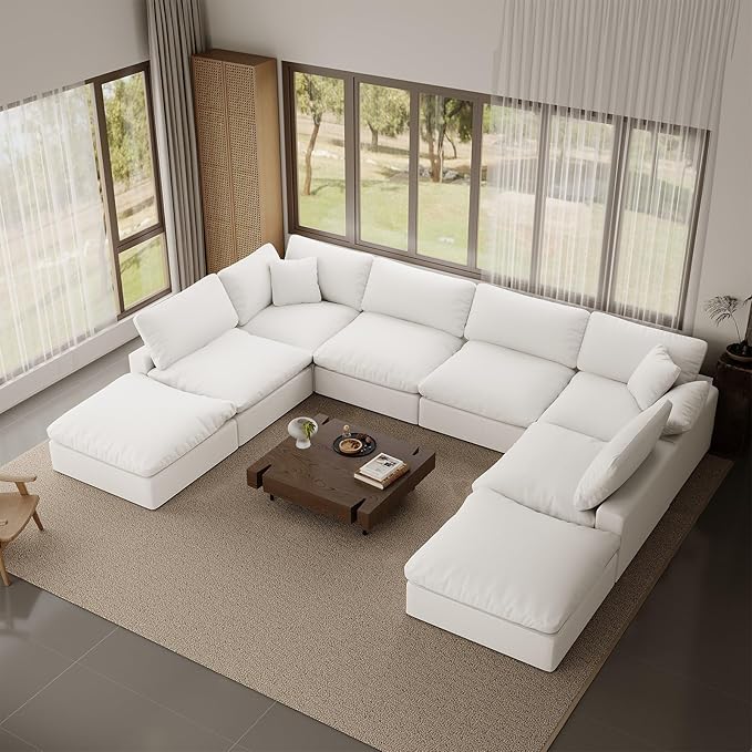 Intuition Decor 246.7" Oversized Cloud Modular Sectional Sofa,8 Seat Down Filled Sofa,Comfy Deep Seat Couch with Reversible Chaise & Cushions,Couch Cover Washable and Replaceable,White