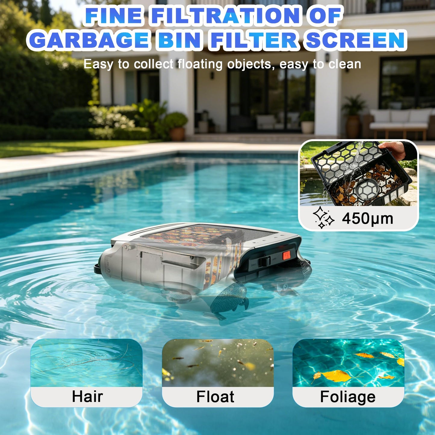Uoark Solar Powered Robotic Pool Skimmer, Automatic Pool Surface Cleaner Robot with App Control,24/7 Continuous Cleaning, Dual Charging, Ideal for Above Ground & In-Ground Pools (Silvery