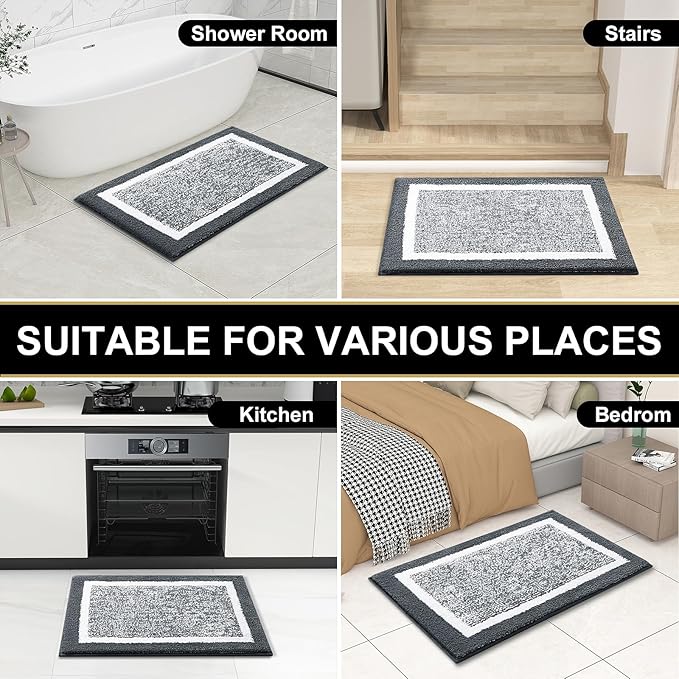 OLANLY Bathroom Rugs 36x24, Extra Soft and Absorbent Microfiber Bath Mat, Non-Slip, Machine Washable, Quick Dry Shaggy Bath Carpet, Suitable for Bathroom Floor, Tub, Shower (Large, Dark Grey)
