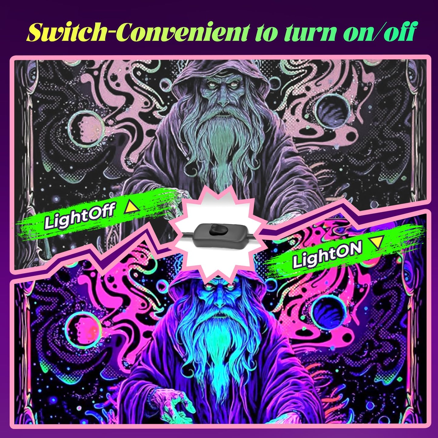 2 Pack 50W LED Black Light, Blacklight Flood Light for Glow Party IP66 Waterproof, Outdoor Black Lights with Switch&Plug for Halloween, Glow in The Dark, Neon Party, Fluorescent Poster, Birthday