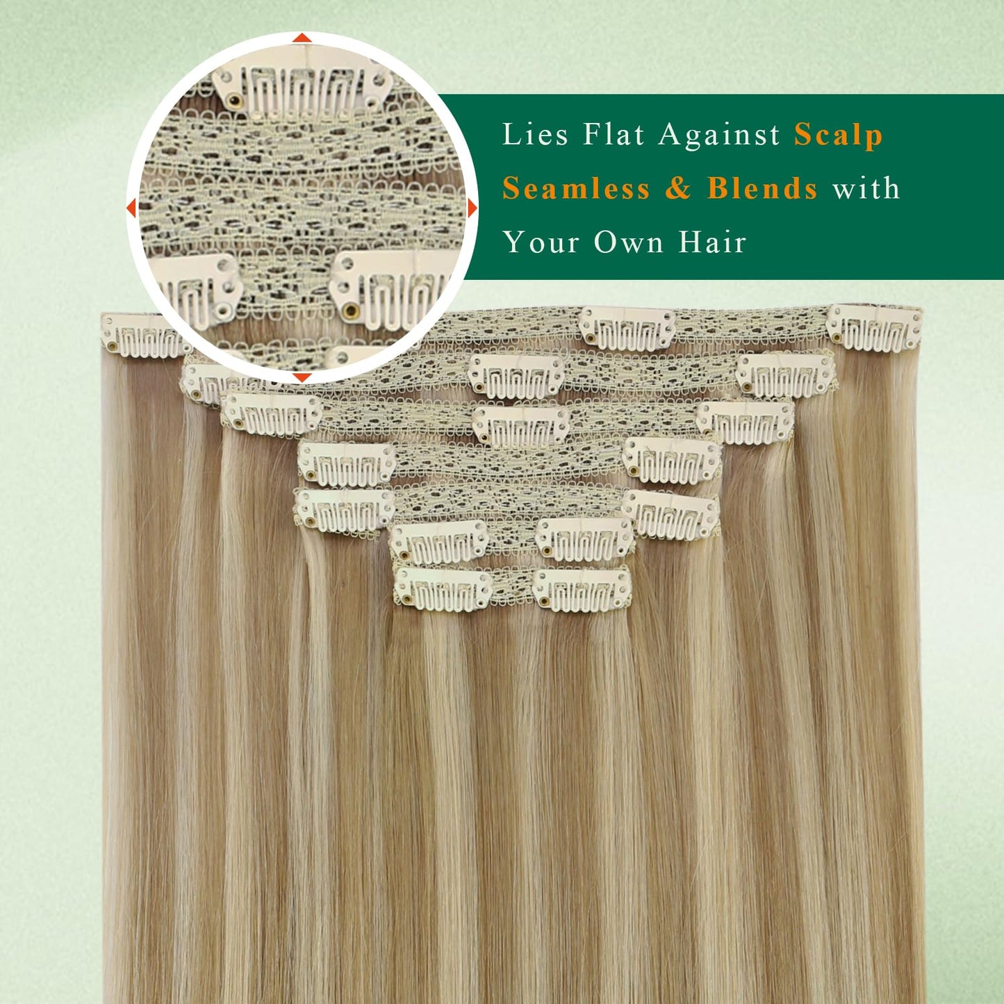 Easyouth Clip in Hair Extensions Real Human Hair Highlights Clip in Extensions Dark Ash Blonde Highlights Golden Blonde Real Hai