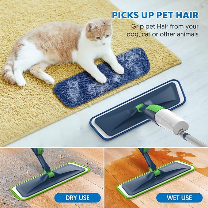 Spray Wet Mops for Hardwood Floor Cleaning: MEXERRIS Hard Wood Floor Flat Mop with Sprayer 5 Microfiber Washable Pads 2 Bottles - Dust Dry Mops Home Commercial Use for Laminate Vinyl Tiles Ceramic