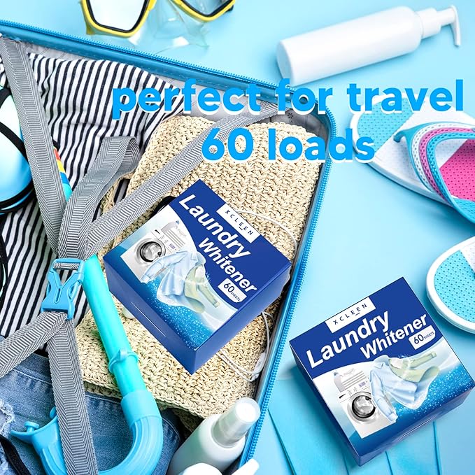 Laundry Whitener Sheets 60 count, Chlorine Free, Fragrance Free Bleach for White Clothes, Safe for Use in All Washing Machines