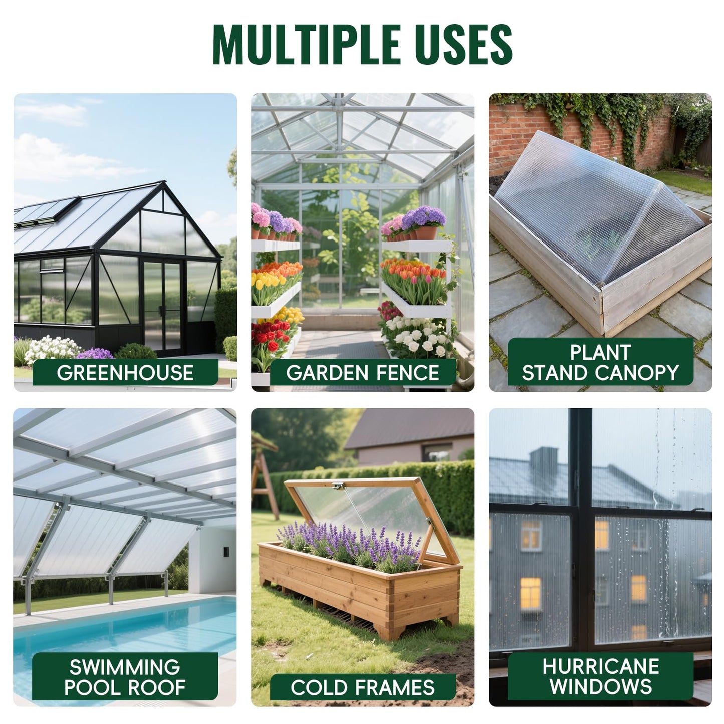 EVERECO 6 Pcs Polycarbonate Greenhouse Panels, 6'FT x 2'FT x 0.24" in Twin-Wall Polycarbonate Sheet, All-Season UV Protected Plastic Roof Sheeting for Greenhouse Covering/Outdoor Garden