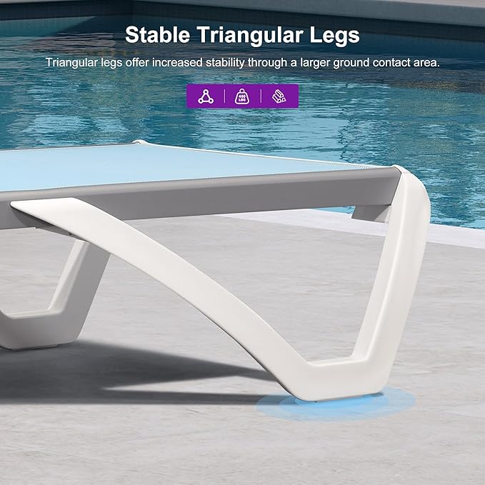 PURPLE LEAF Patio Chaise Lounge Chair Set Outside Aluminum Plastic Stackable Tanning Chairs with Side Table for Pool Sunbathing Beach Deck Outdoor Lounger, Light Blue